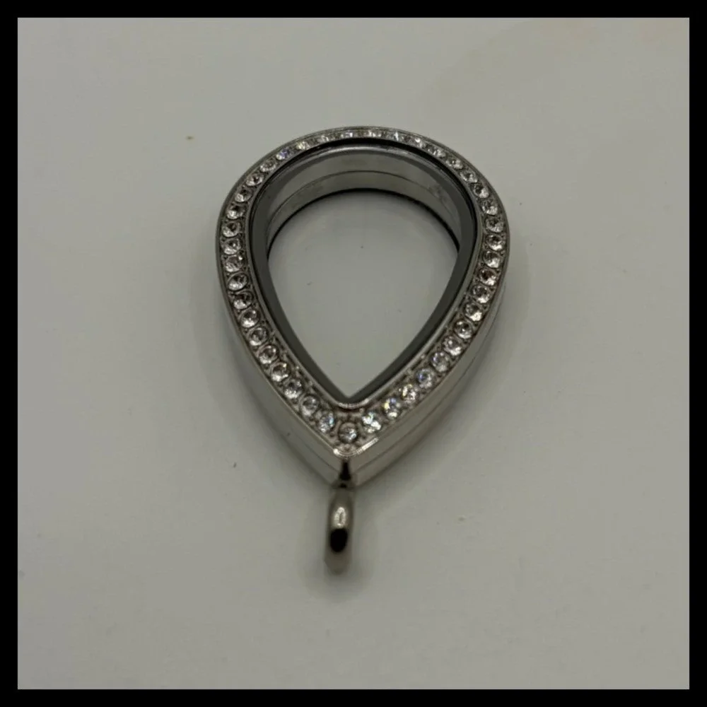 Origami Owl Teardrop Locket Womens Silver Rhinestone Floating Charm Jewelry